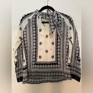 SEA New York Silk Floral Tie Neck Crinkle Blouse